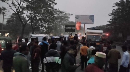 সিলেটে পরিবহণ শ্রমিক নেতাদের সড়ক অবরোধ