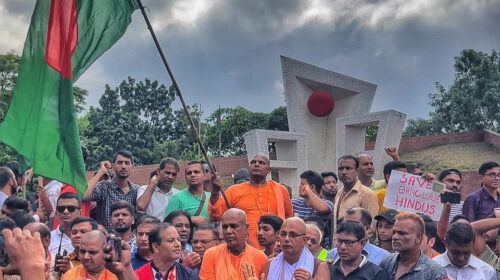 হিন্দু সম্প্রদায়ের ওপর হামলার প্রতিবাদে সিলেটে বিক্ষোভ