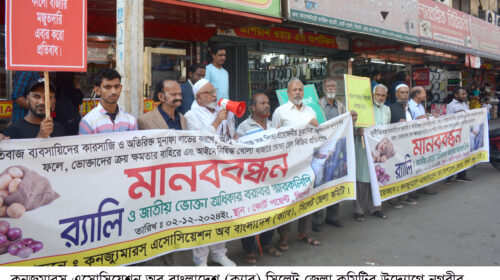 নিত্যপ্রয়োজনীয় দ্রব্যাদির অস্বাভাবিক মুল্যবৃদ্ধির প্রতিবাদে সিলেটে মানববন্ধন