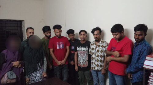 সিলেটে আবাসিক হোটেলে অনৈতিক কাজে জড়িত থাকার অভিযোগে আটক- ১০